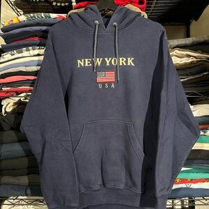 Classic Navy New York Hoodie with USA Flag Embroidery